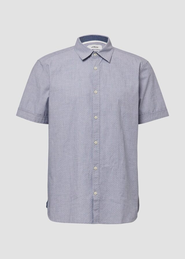 Regular Fit: Strukturiertes Kurzarmhemd aus Baumwolle mit Kentkragen