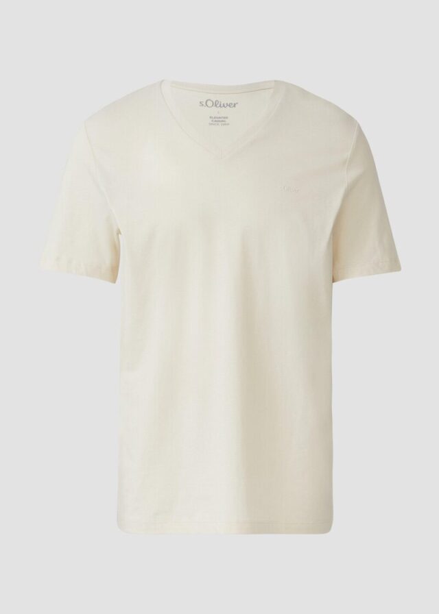 Jersey-T-Shirt mit V-Ausschnitt und Logo