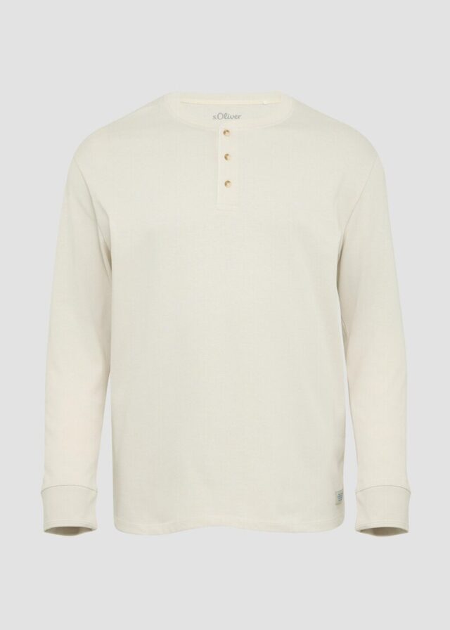 Langarmshirt mit Henleyausschnitt und Web-Details