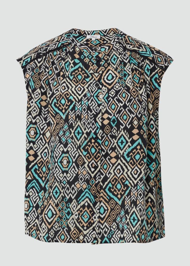 Weites Blusentop mit Raffung und Spitzen-Detail