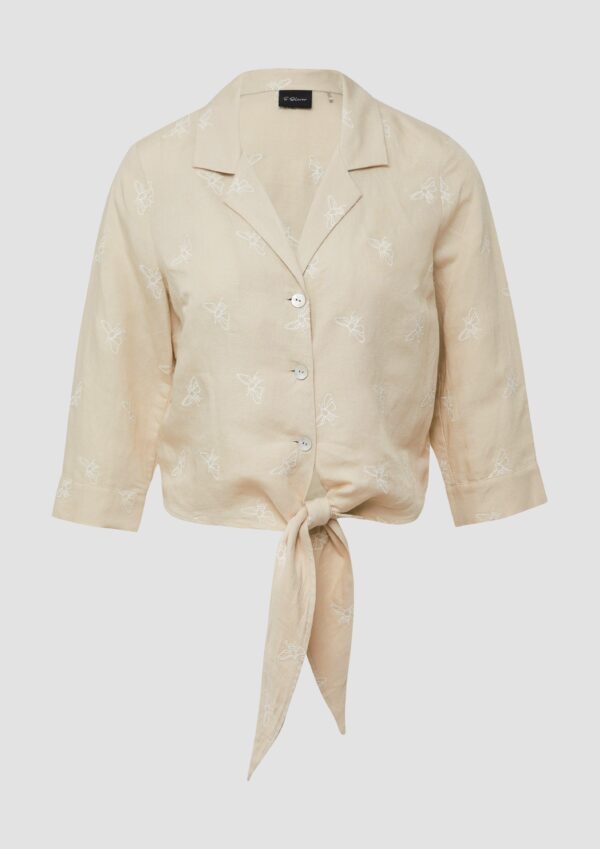 Bluse aus Leinenmix mit Bienen-Stickerei