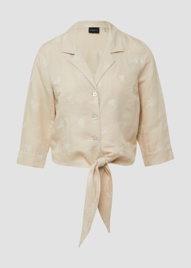 Bluse aus Leinenmix mit Bienen-Stickerei
