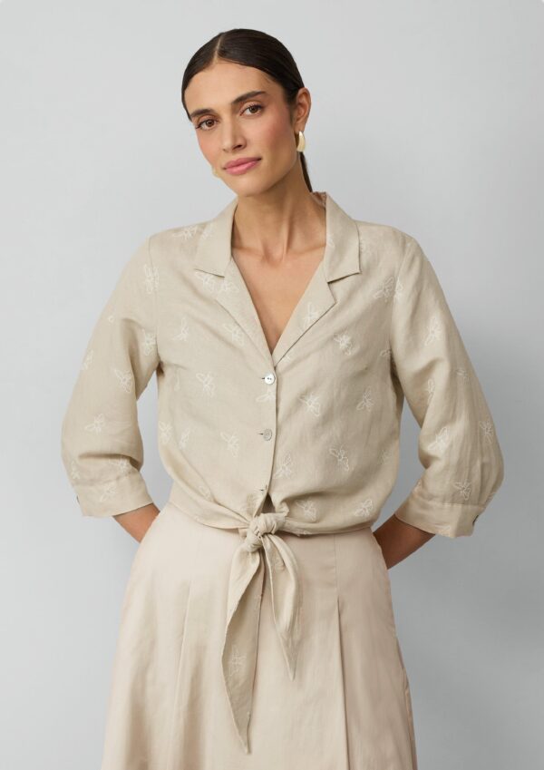 Bluse aus Leinenmix mit Bienen-Stickerei