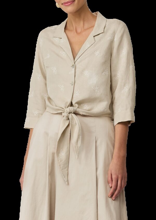 Bluse aus Leinenmix mit Bienen-Stickerei