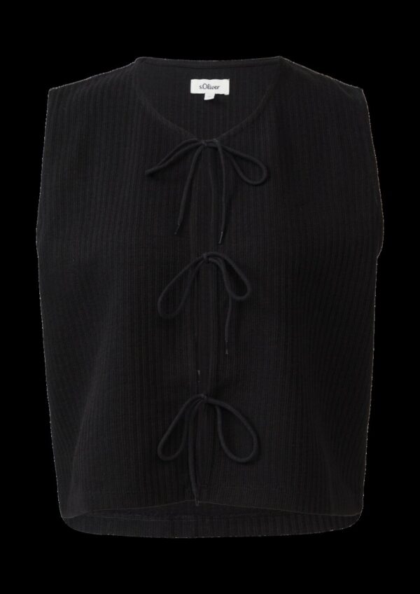 Gerippte Strickweste mit Schleifenverschlüssen