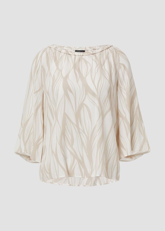 Viskosebluse mit weiten 3/4-Ärmeln und Kragen-Detail