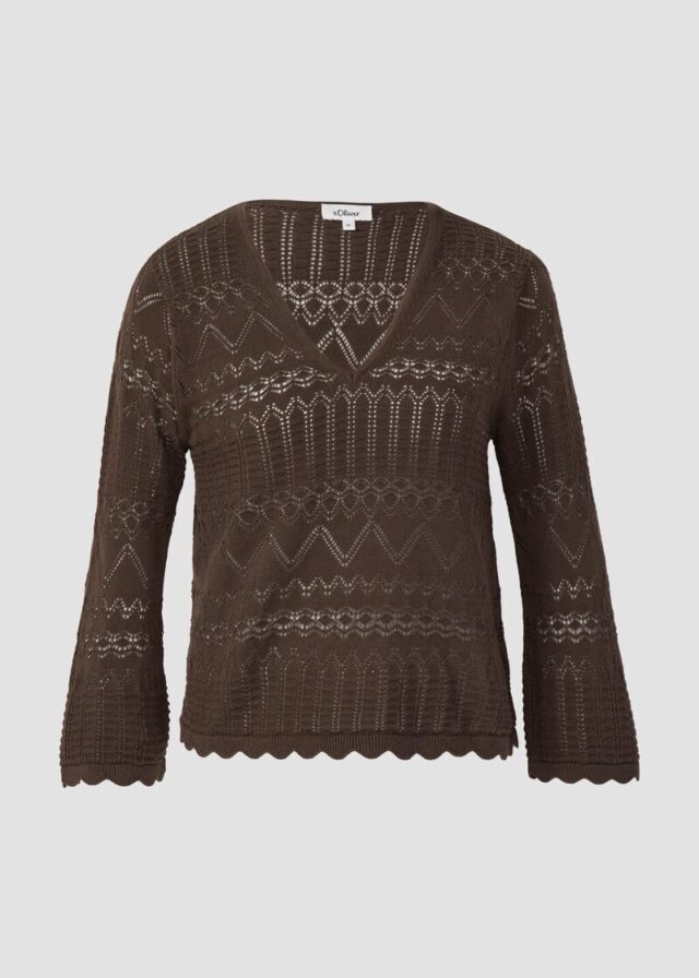 Ajour-Strickpullover mit 3/4-Ärmeln