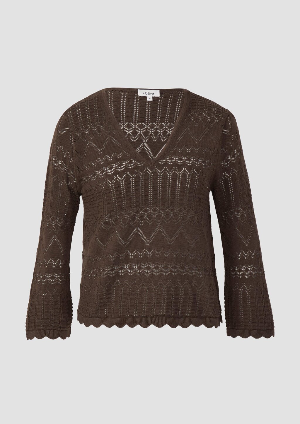 Ajour-Strickpullover mit 3/4-Ärmeln