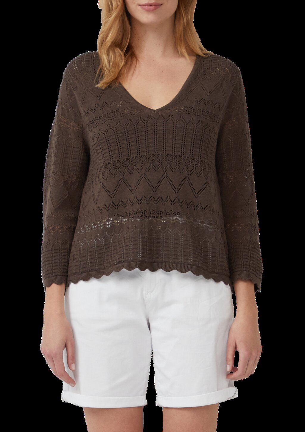 Ajour-Strickpullover mit 3/4-Ärmeln