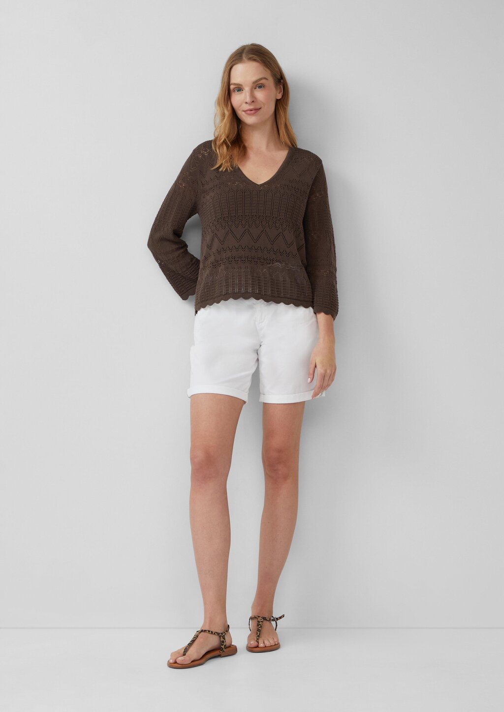 Ajour-Strickpullover mit 3/4-Ärmeln