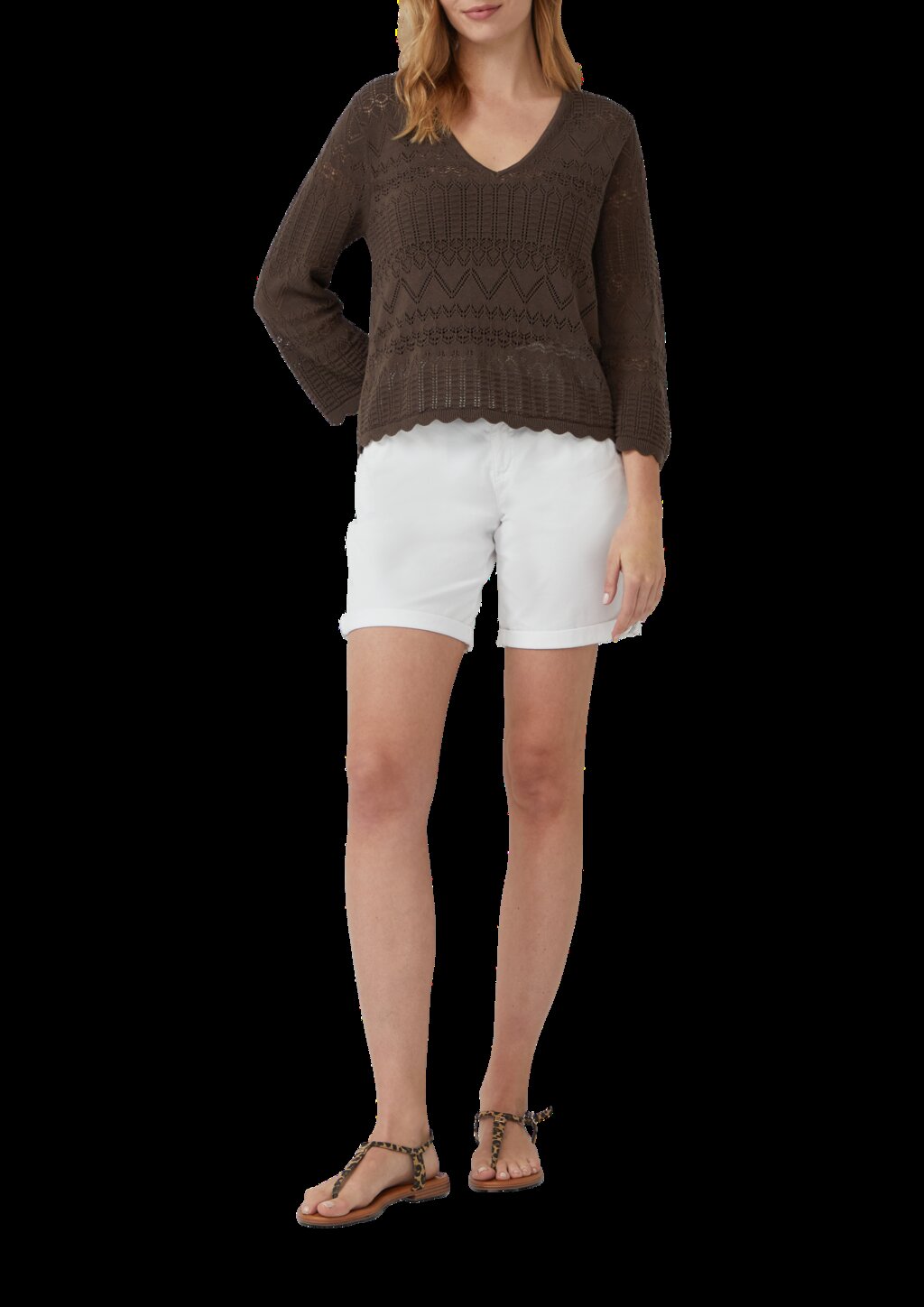 Ajour-Strickpullover mit 3/4-Ärmeln