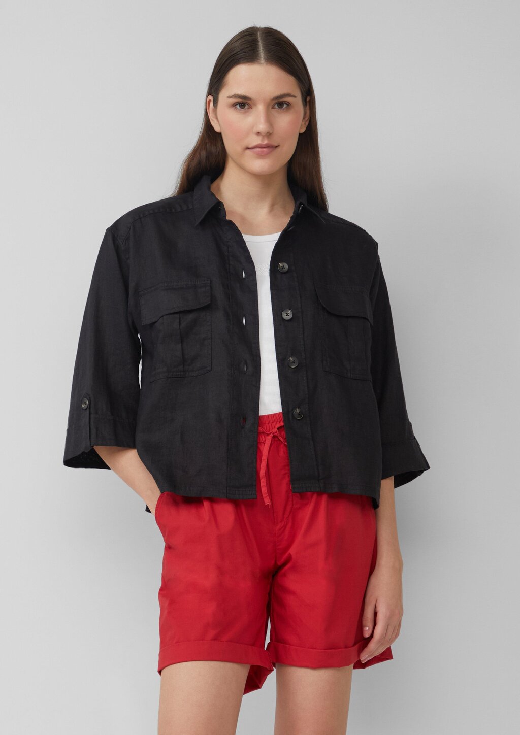 Leinen-Overshirt im Relaxed Fit mit weiten 3/4-Ärmeln