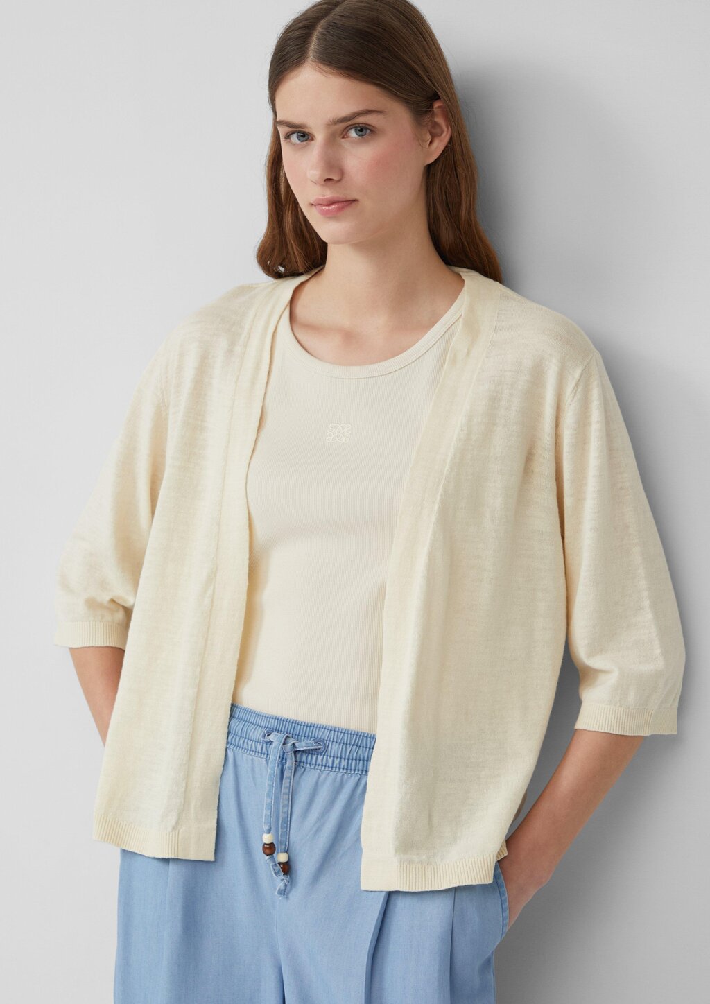 Feinstrickcardigan aus Baumwolle mit 3/4-Ärmeln