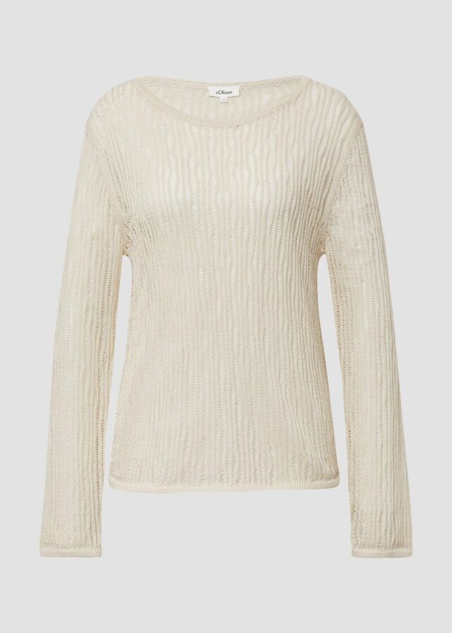 Luftiger Strickpullover aus Leinenmix mit Ajourmuster