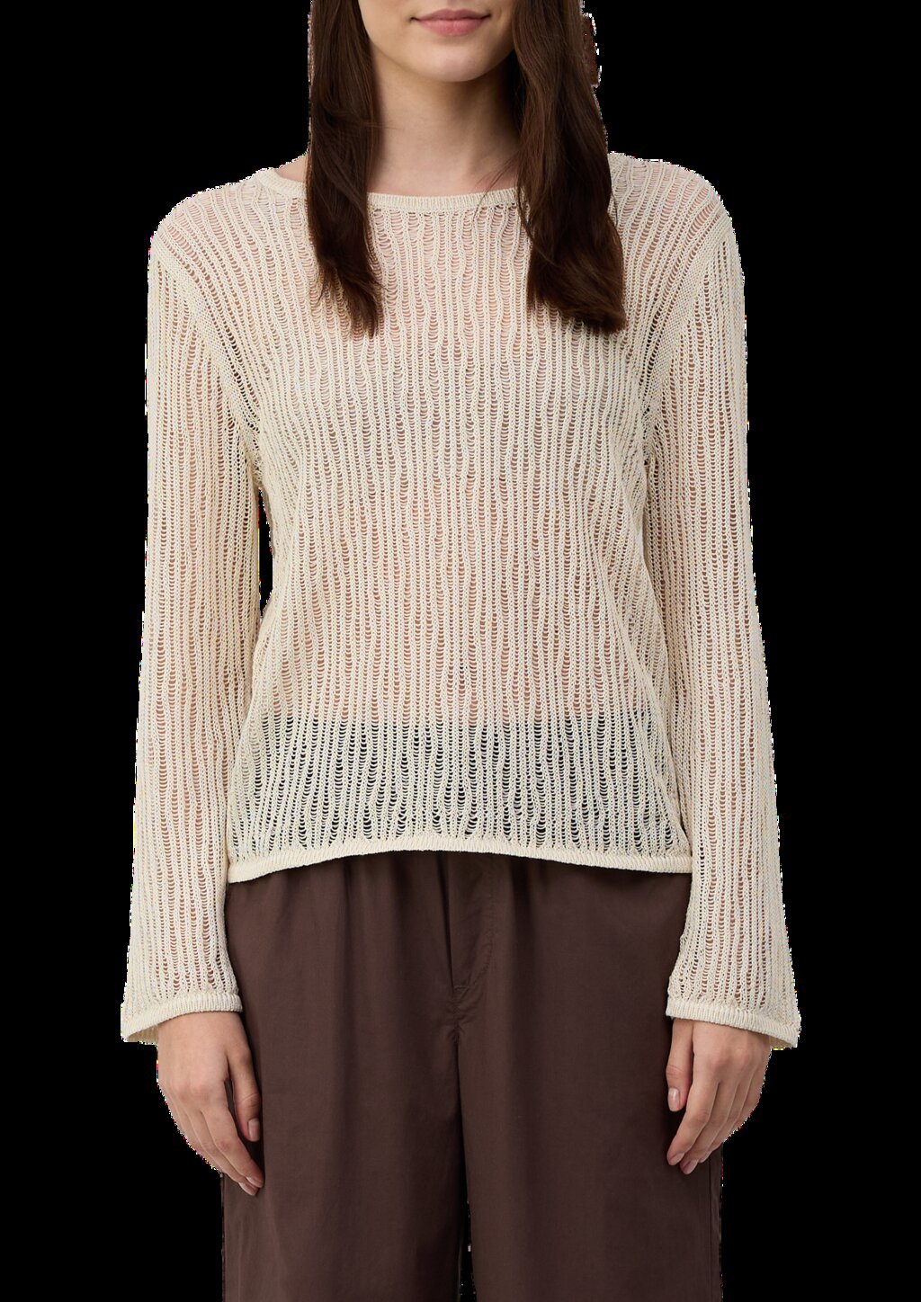 Luftiger Strickpullover aus Leinenmix mit Ajourmuster