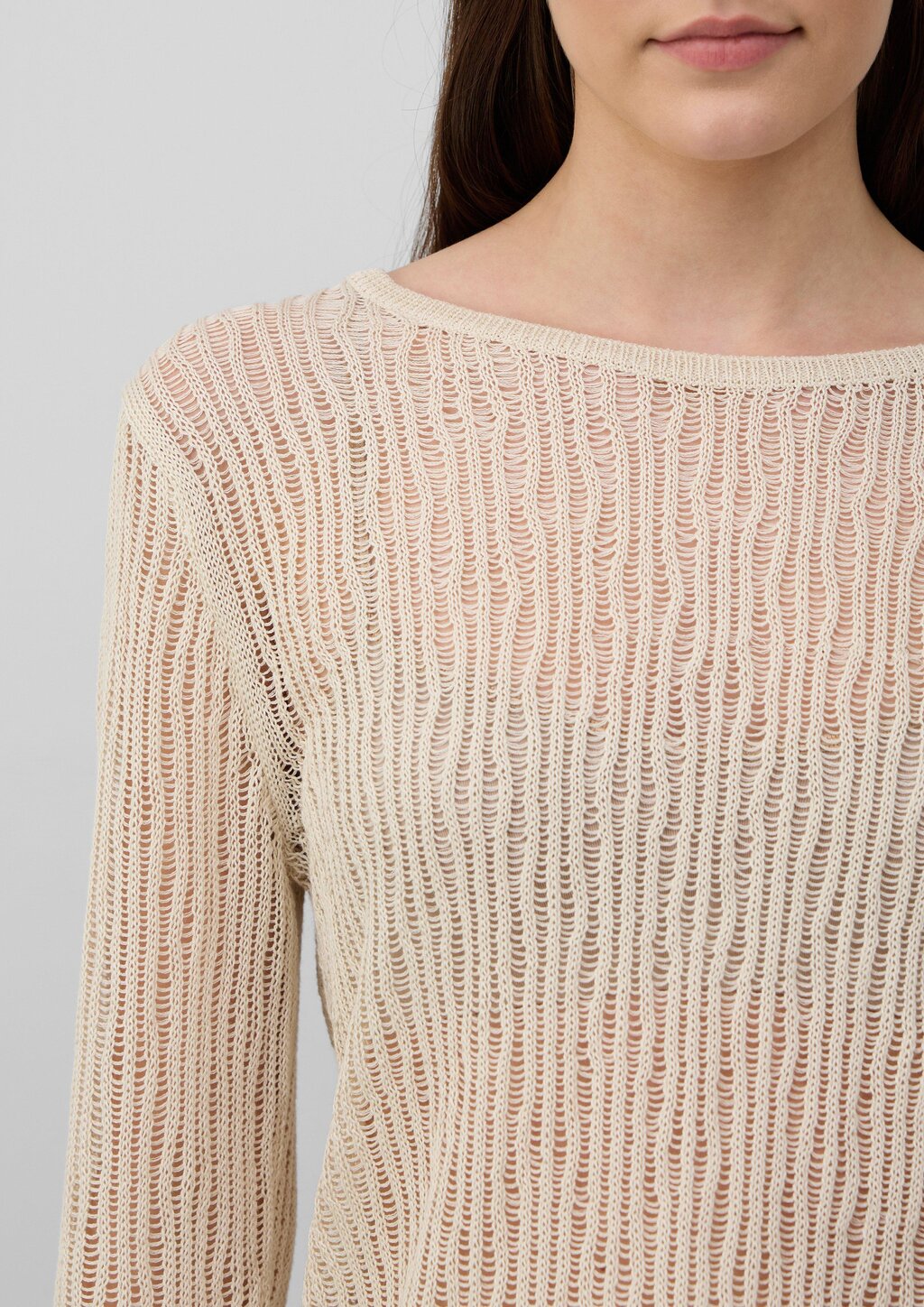 Luftiger Strickpullover aus Leinenmix mit Ajourmuster