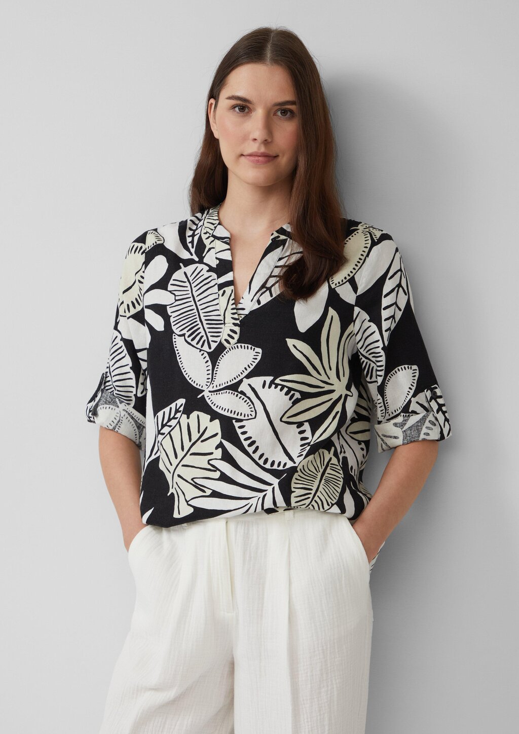 Bluse aus Leinenmix mit 3/4-Ärmeln