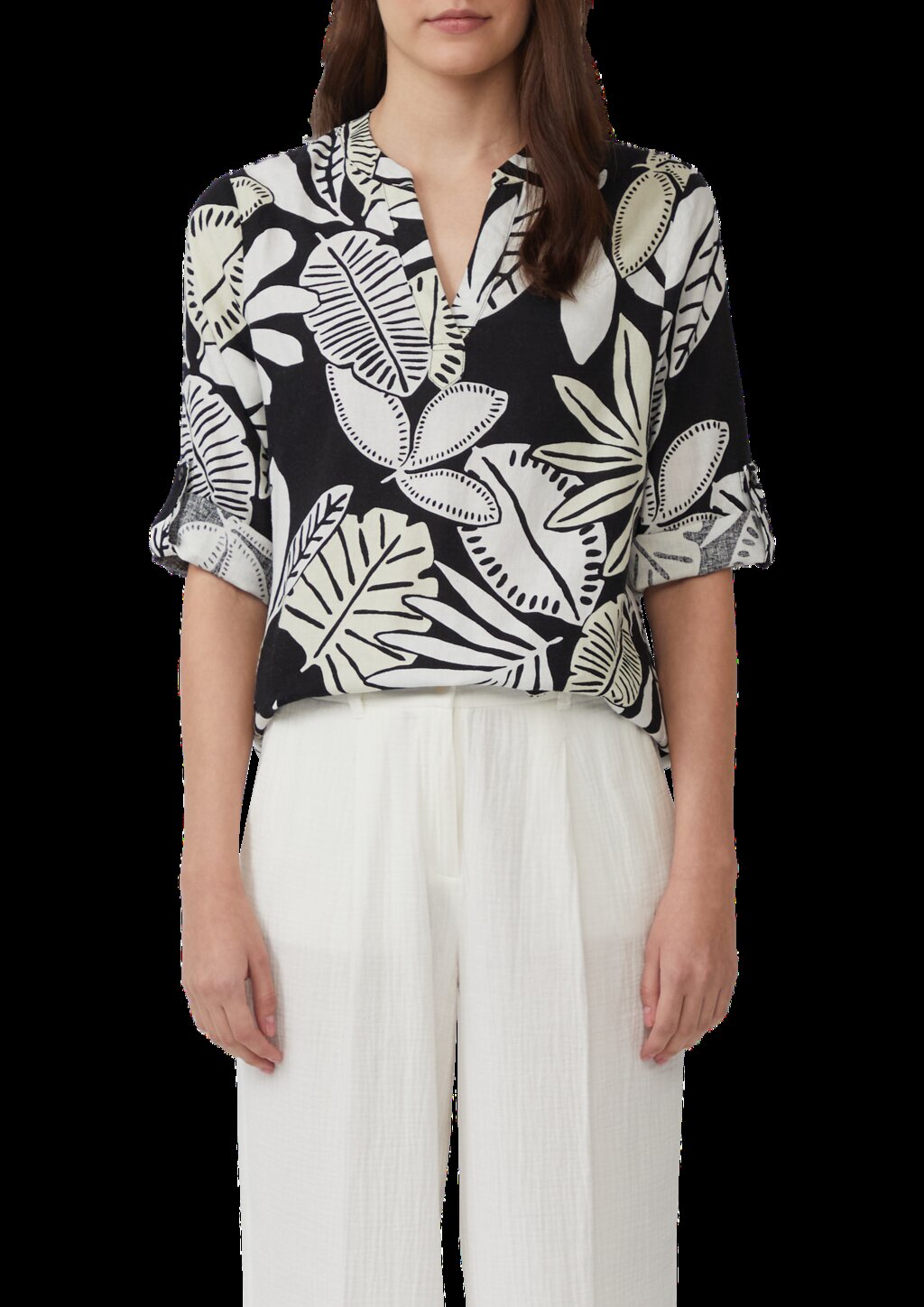 Bluse aus Leinenmix mit 3/4-Ärmeln