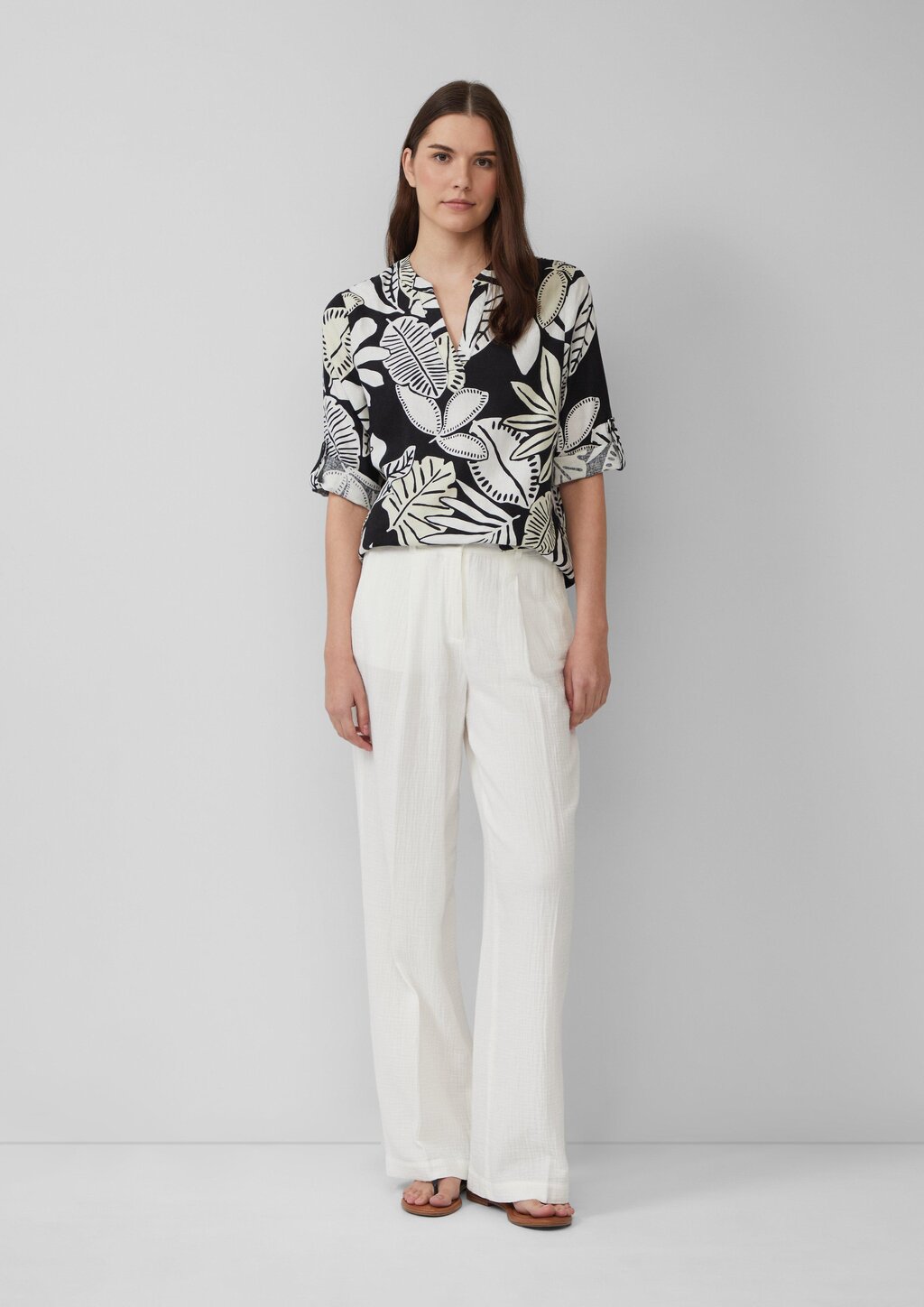 Bluse aus Leinenmix mit 3/4-Ärmeln
