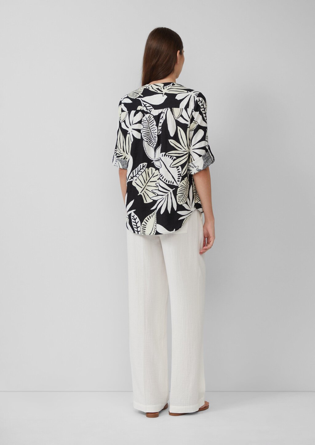 Bluse aus Leinenmix mit 3/4-Ärmeln