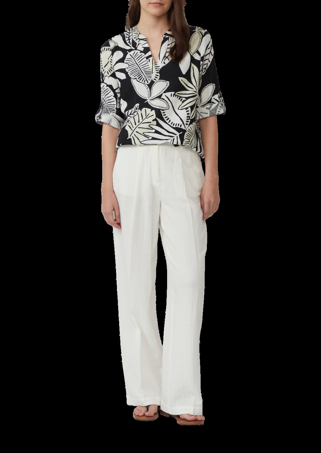 Bluse aus Leinenmix mit 3/4-Ärmeln