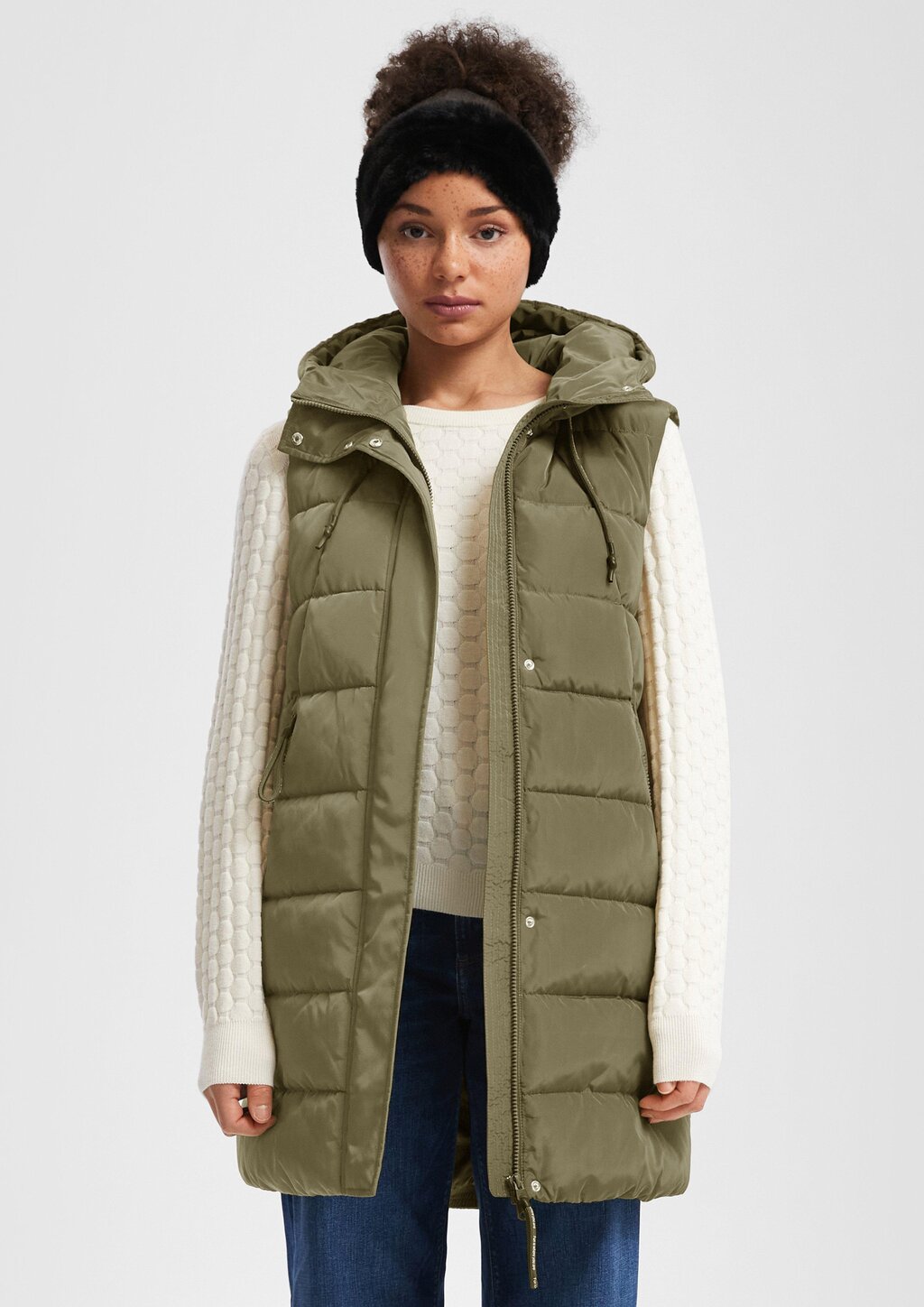 Warm wattierte Steppweste mit Kapuze