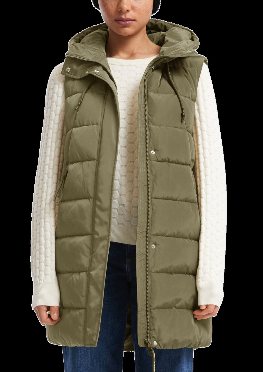Warm wattierte Steppweste mit Kapuze