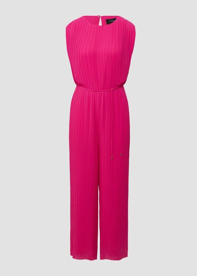 Plissierter Jumpsuit aus Chiffon mit Bindegürtel