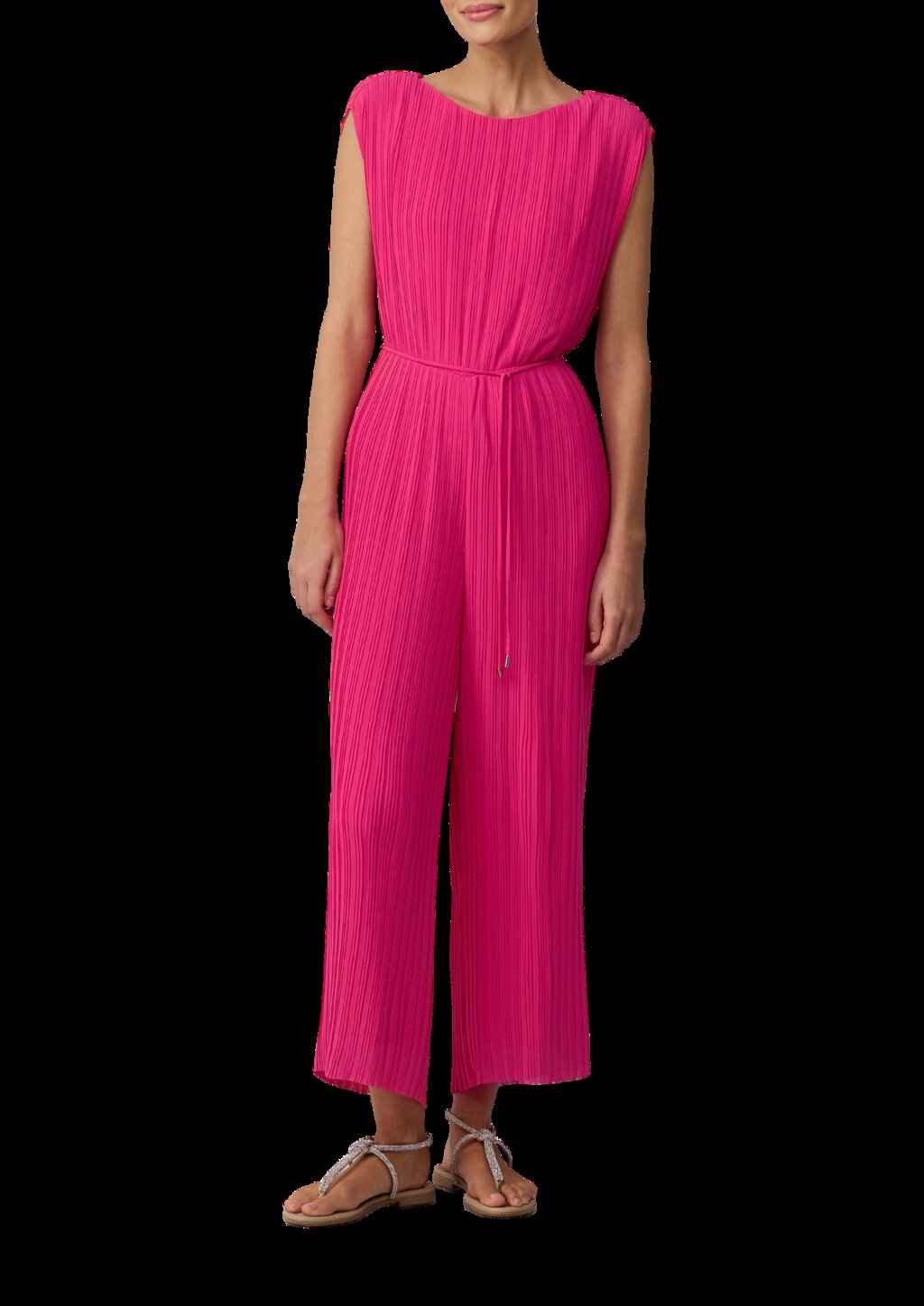 Plissierter Jumpsuit aus Chiffon mit Bindegürtel