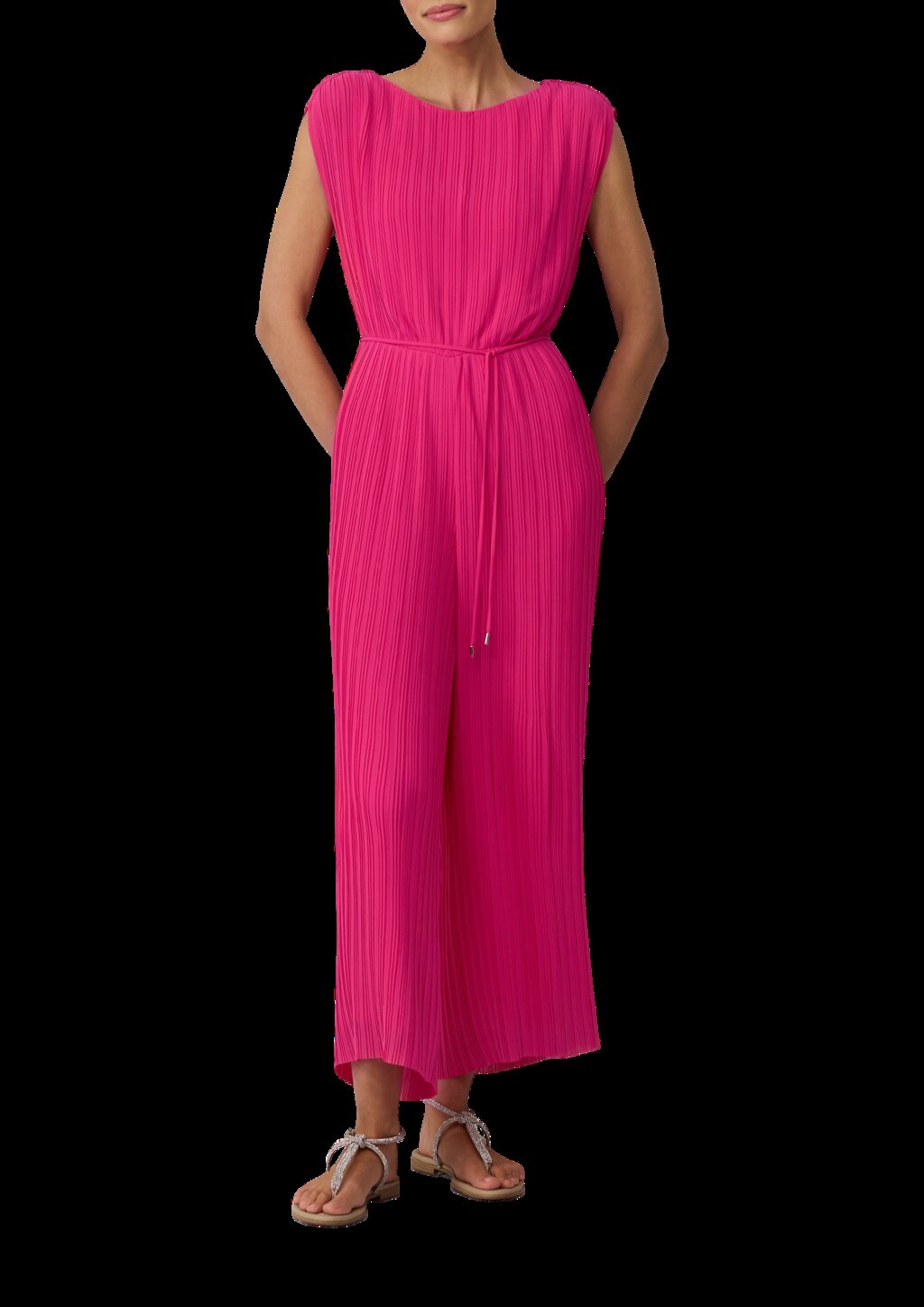 Plissierter Jumpsuit aus Chiffon mit Bindegürtel