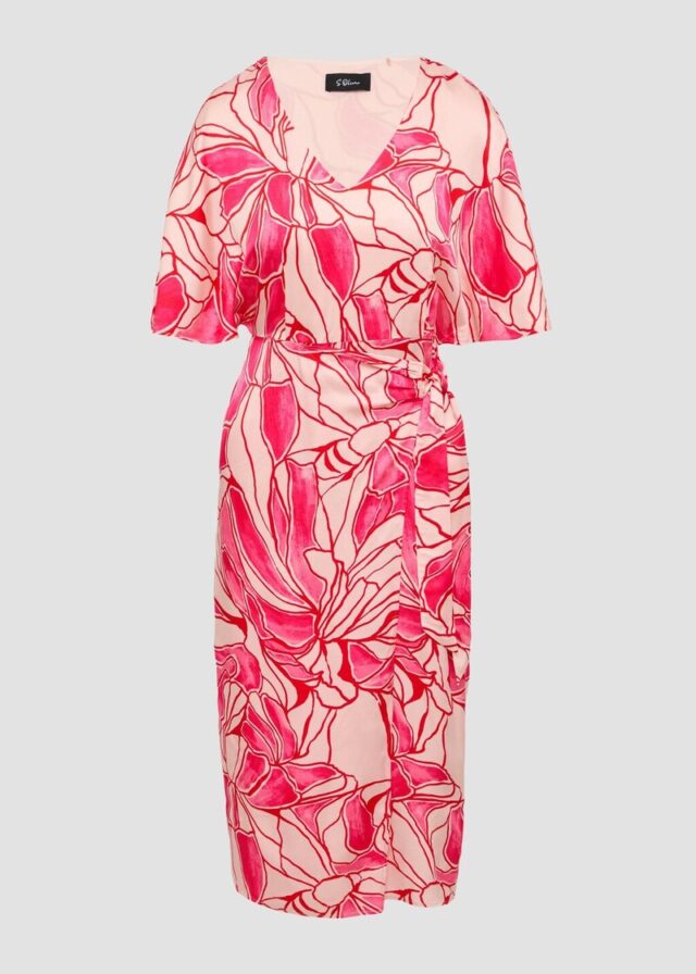 Satinkleid in Wickeloptik mit V-Ausschnitt