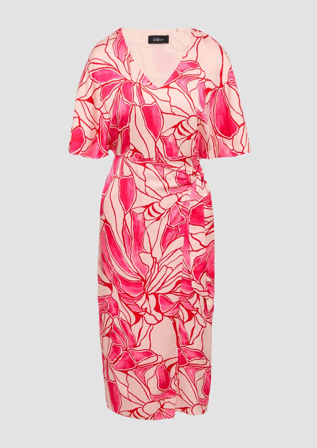 Satinkleid in Wickeloptik mit V-Ausschnitt