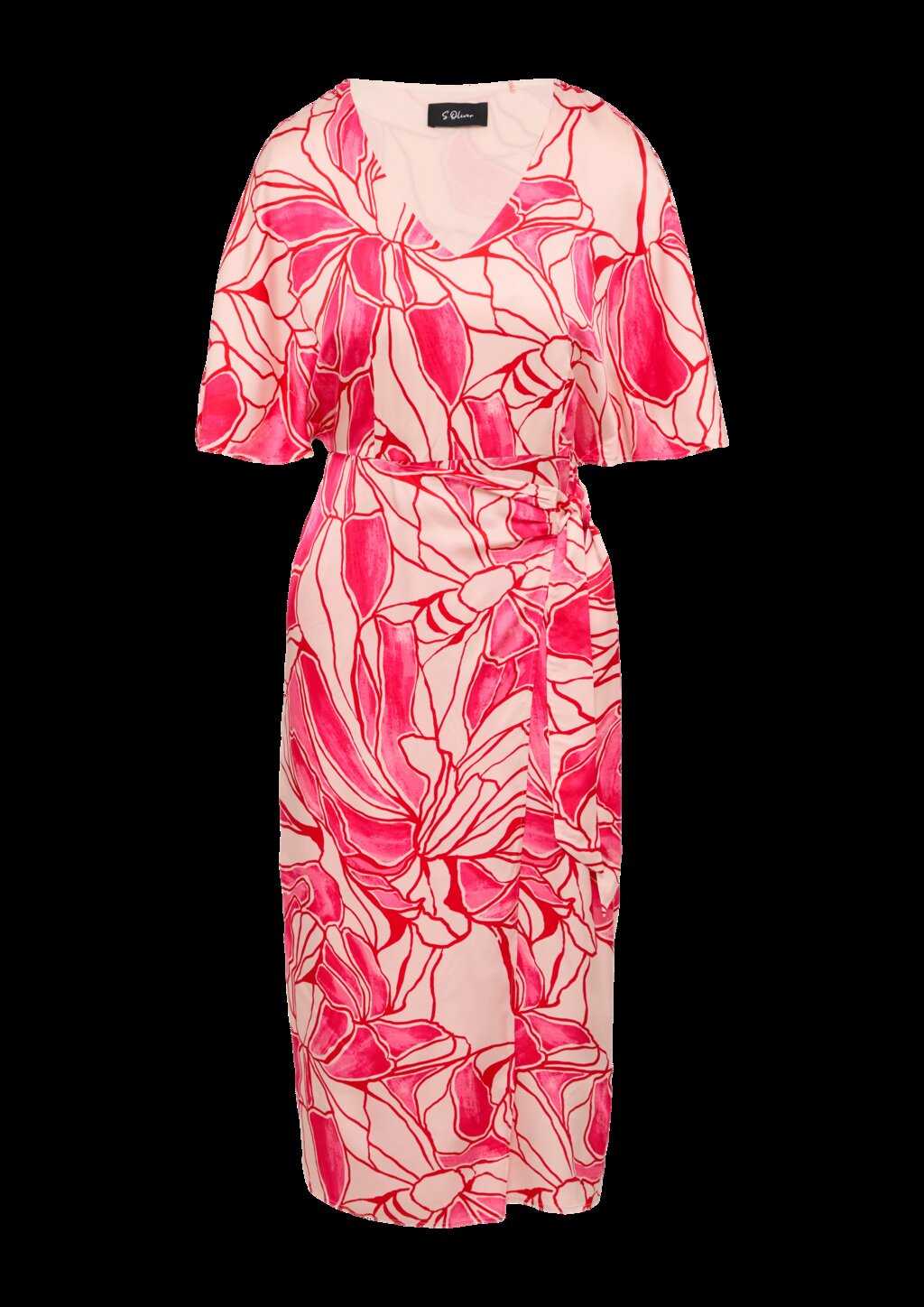 Satinkleid in Wickeloptik mit V-Ausschnitt