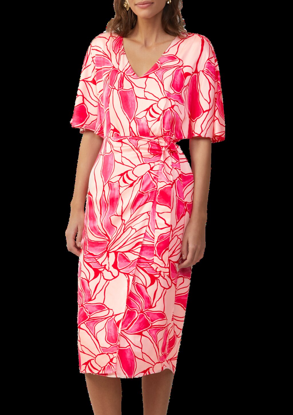 Satinkleid in Wickeloptik mit V-Ausschnitt