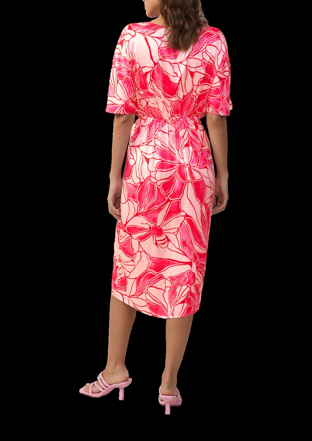 Satinkleid in Wickeloptik mit V-Ausschnitt