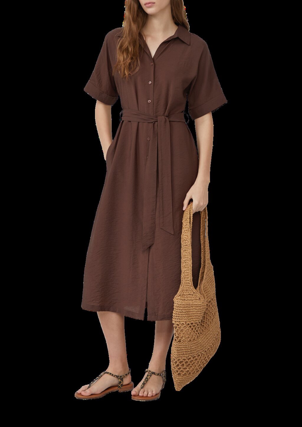 Hemdblusenkleid aus Viskosemix mit Eingrifftaschen