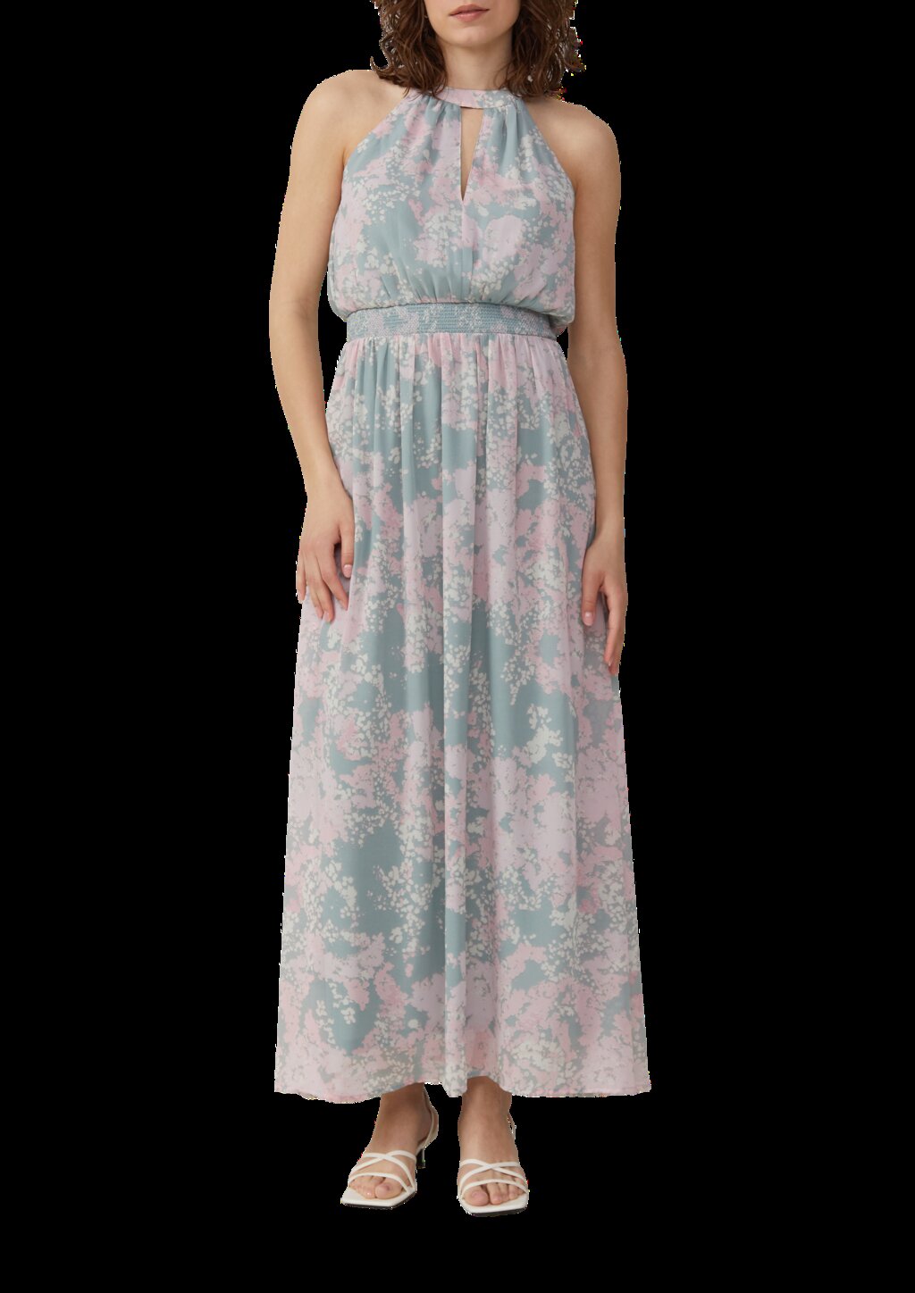 Langes Chiffonkleid mit Smok-Detail