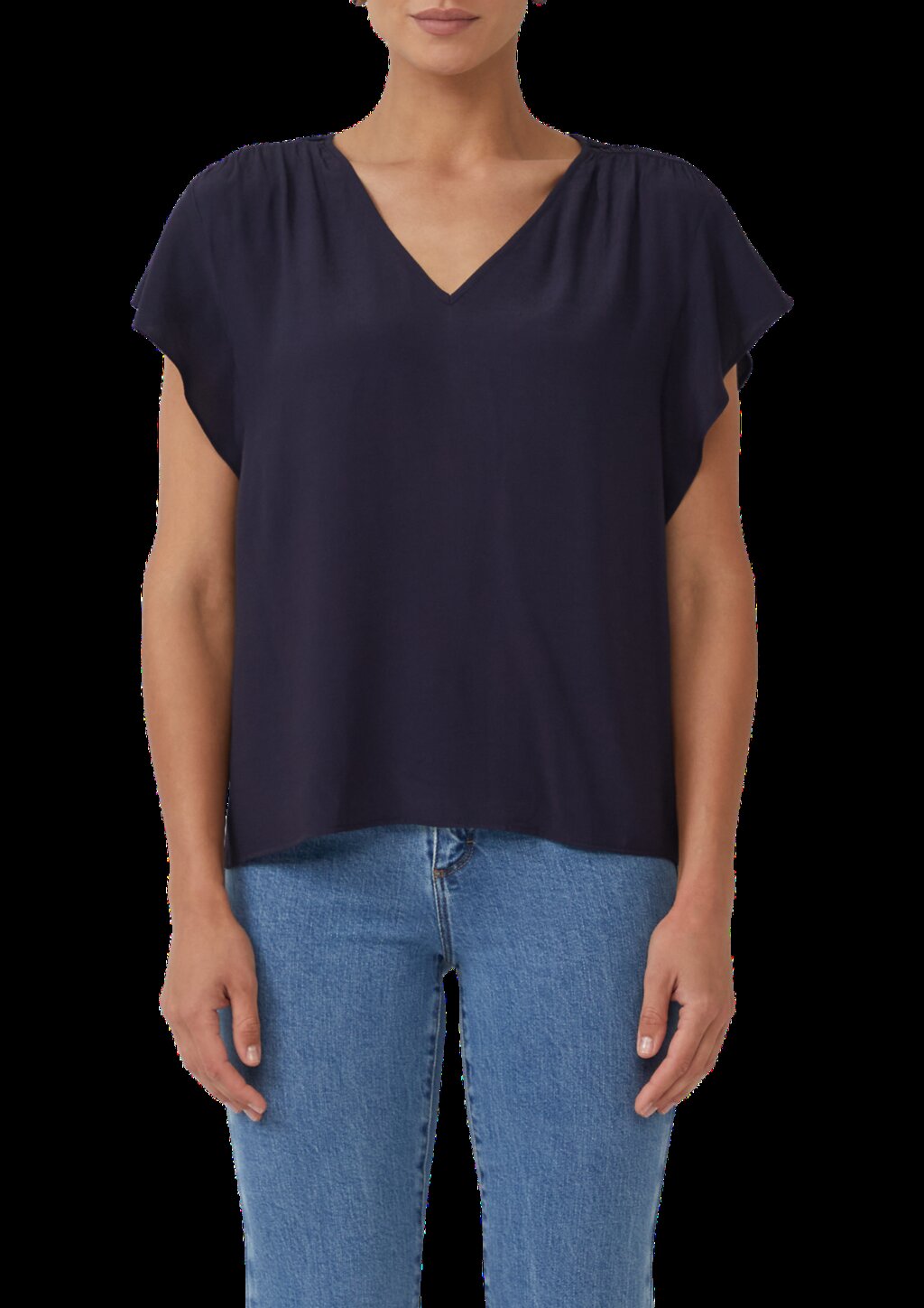 Fließende Viskosebluse mit Smok-Effekt und Volantärmeln