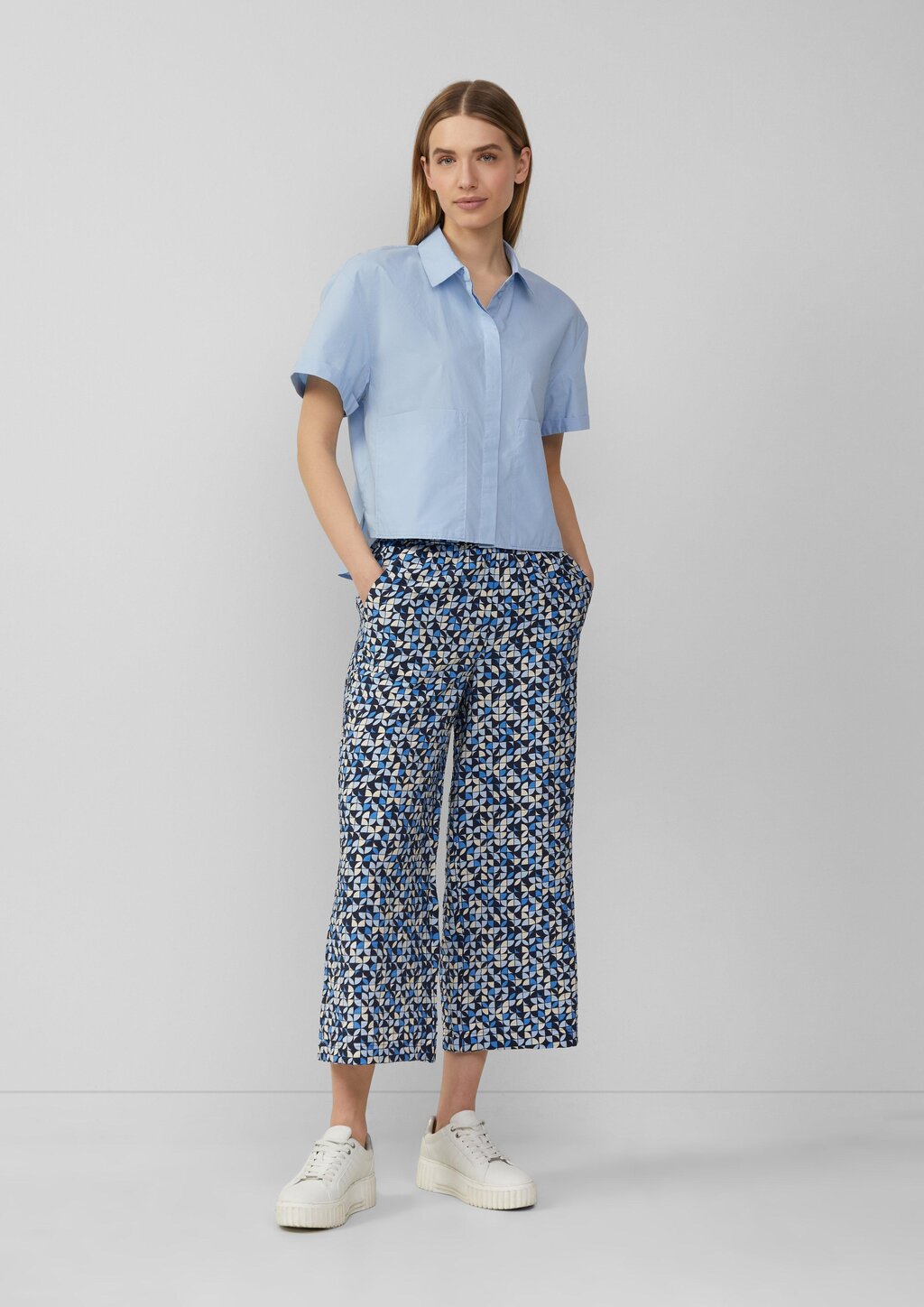 Strukturierte Culotte mit Elastikbund und Eingrifftaschen