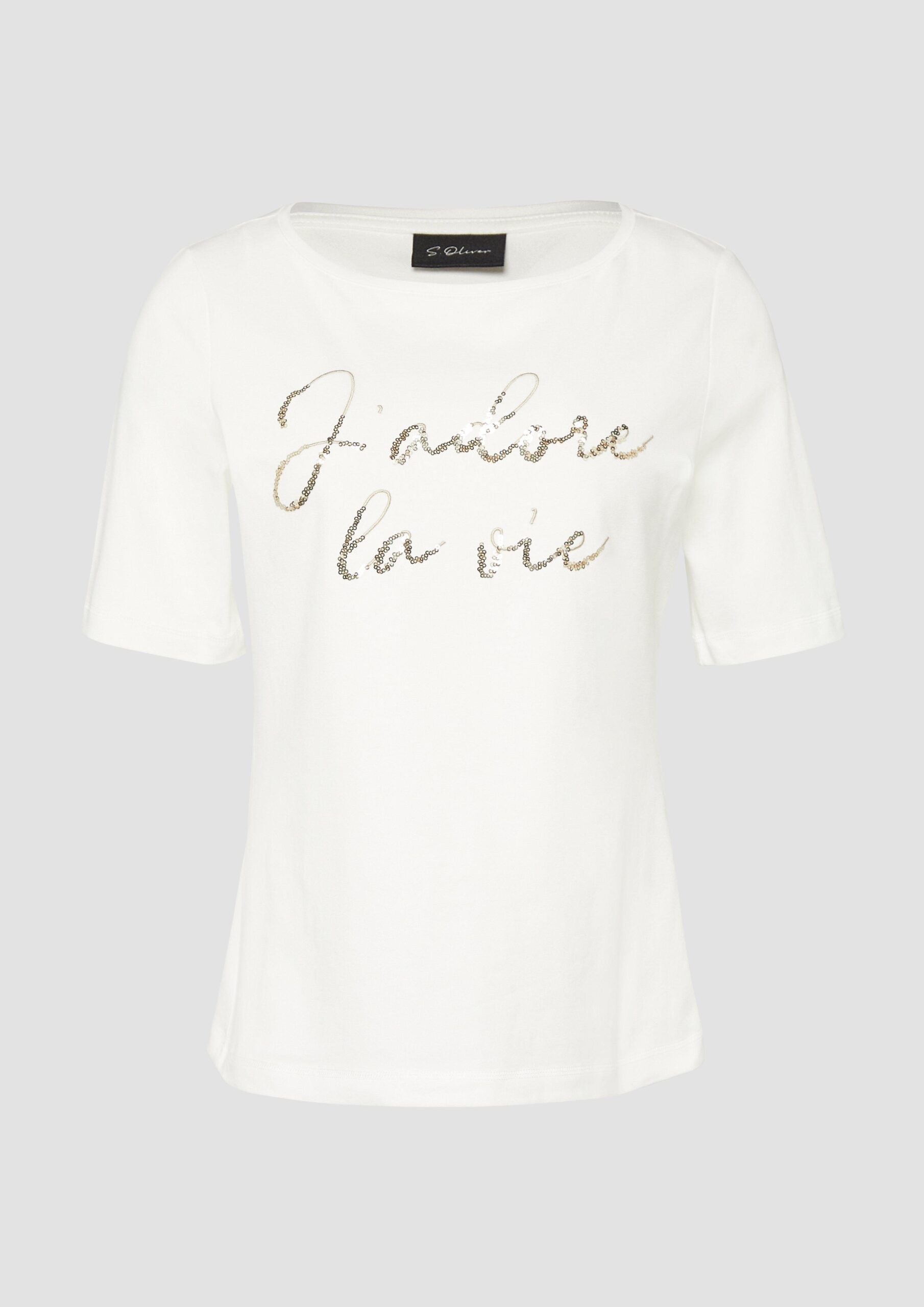 T-Shirt aus Baumwollmix mit Pailletten-Schriftzug