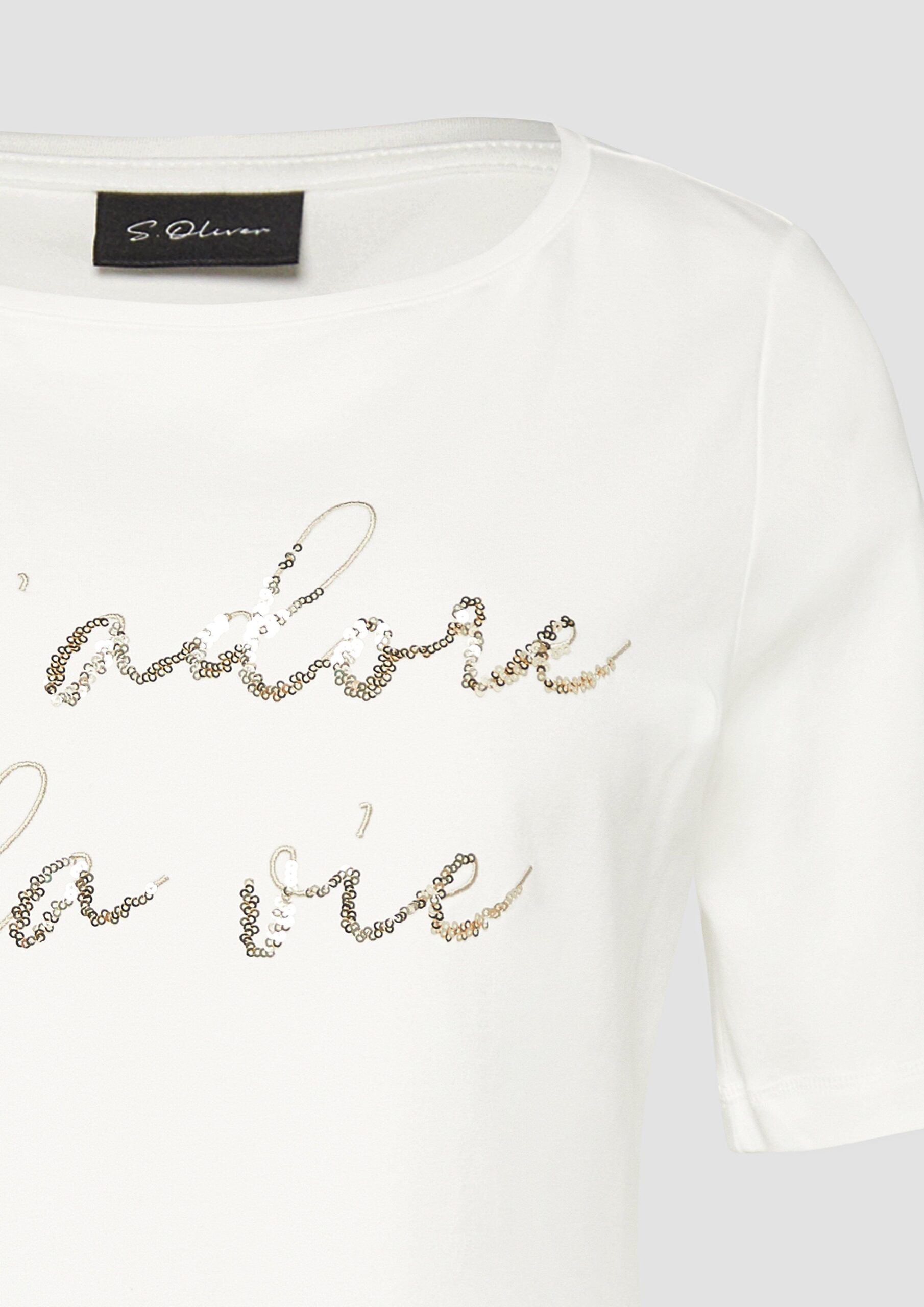 T-Shirt aus Baumwollmix mit Pailletten-Schriftzug