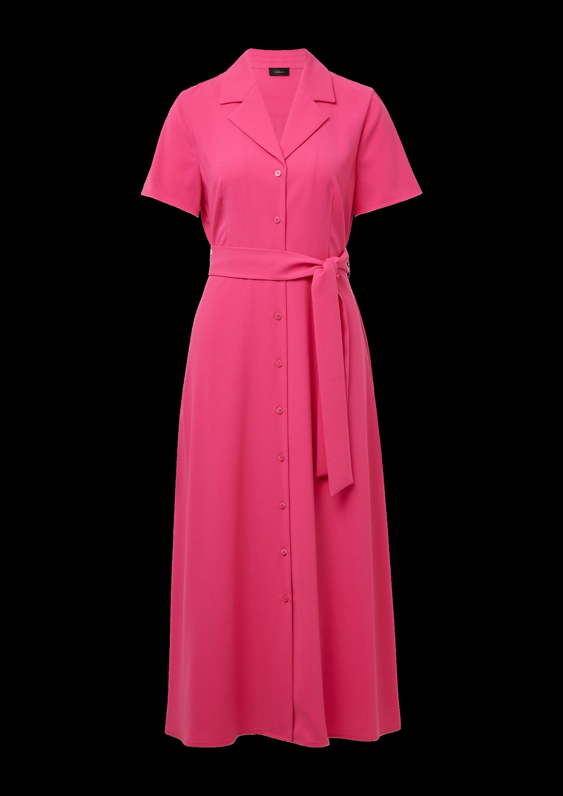 Figurbetontes Midikleid mit Bindegürtel und Reverskragen