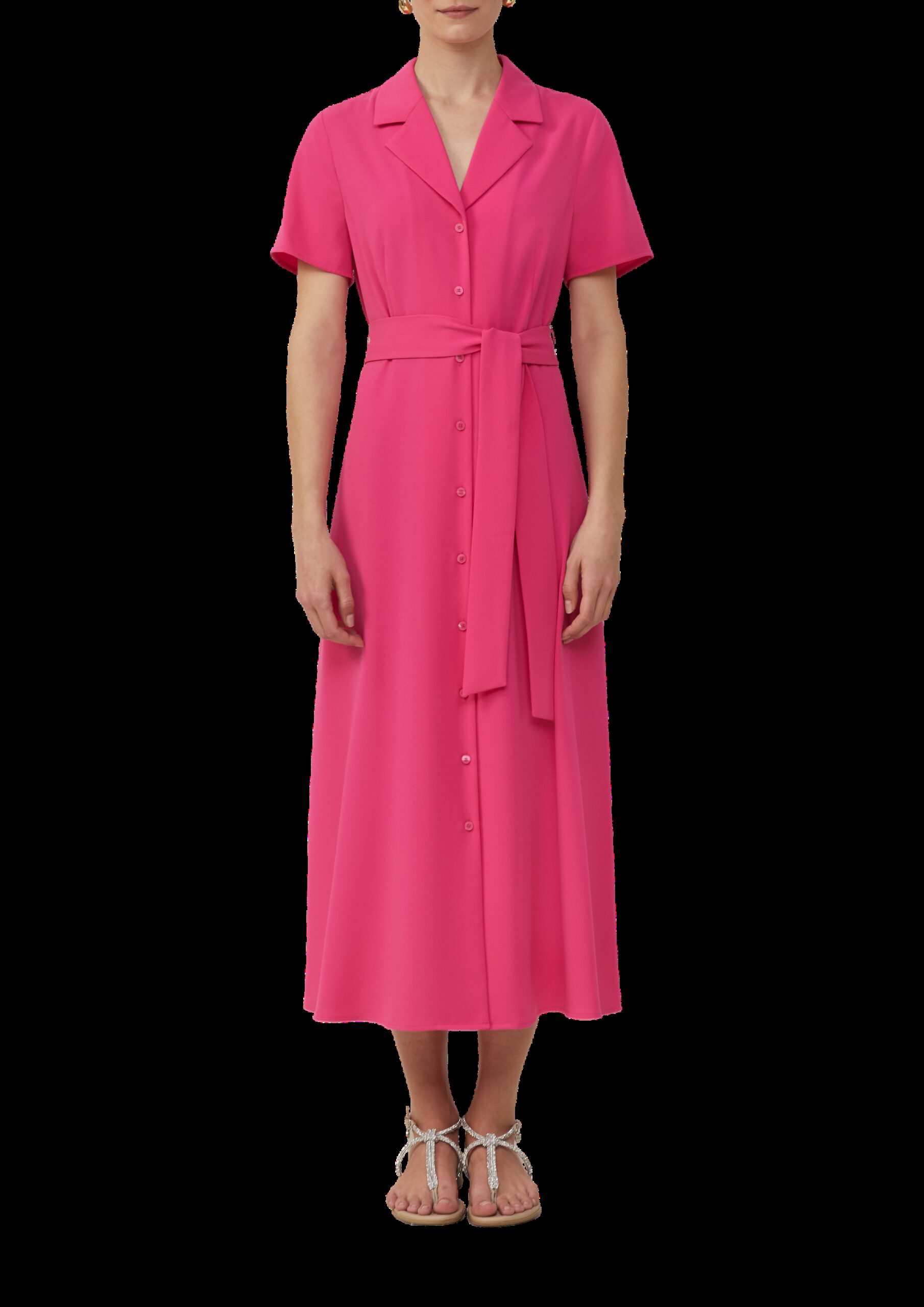 Figurbetontes Midikleid mit Bindegürtel und Reverskragen