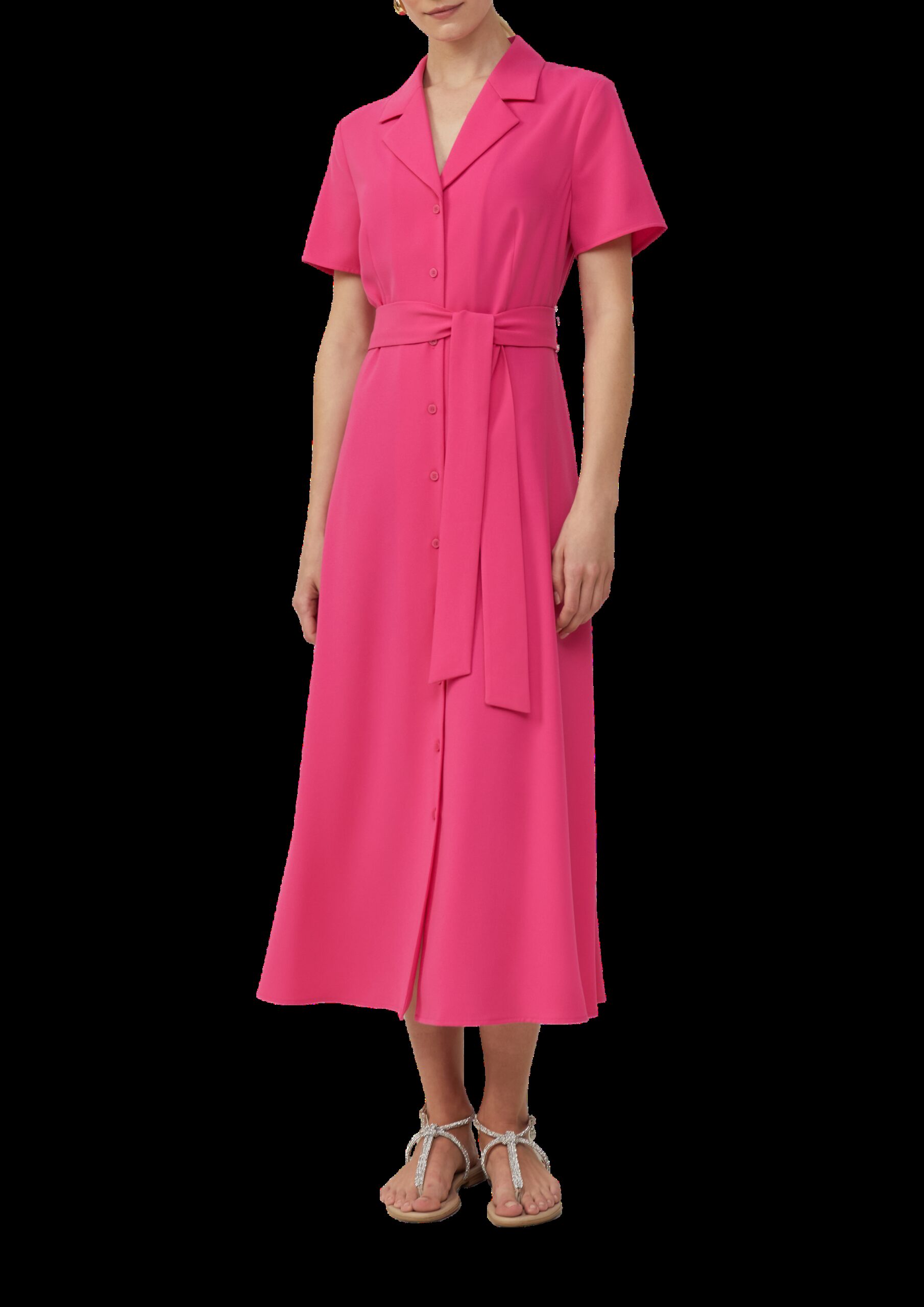 Figurbetontes Midikleid mit Bindegürtel und Reverskragen