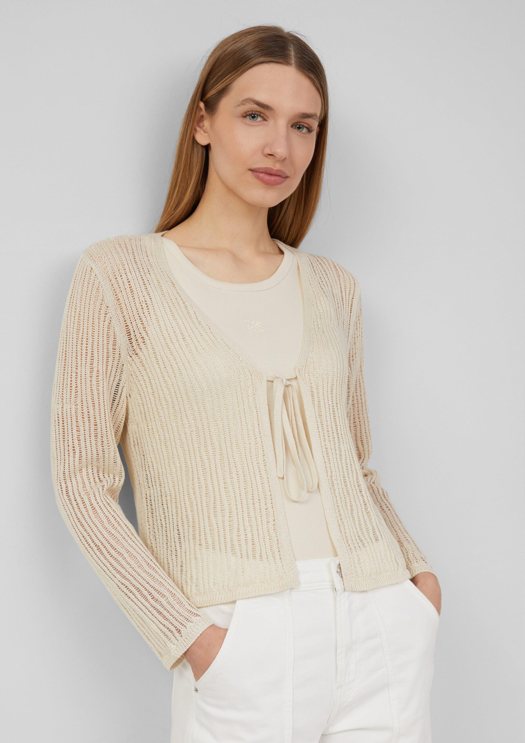 Luftiger Cardigan aus Leinenmix mit Ajourmuster