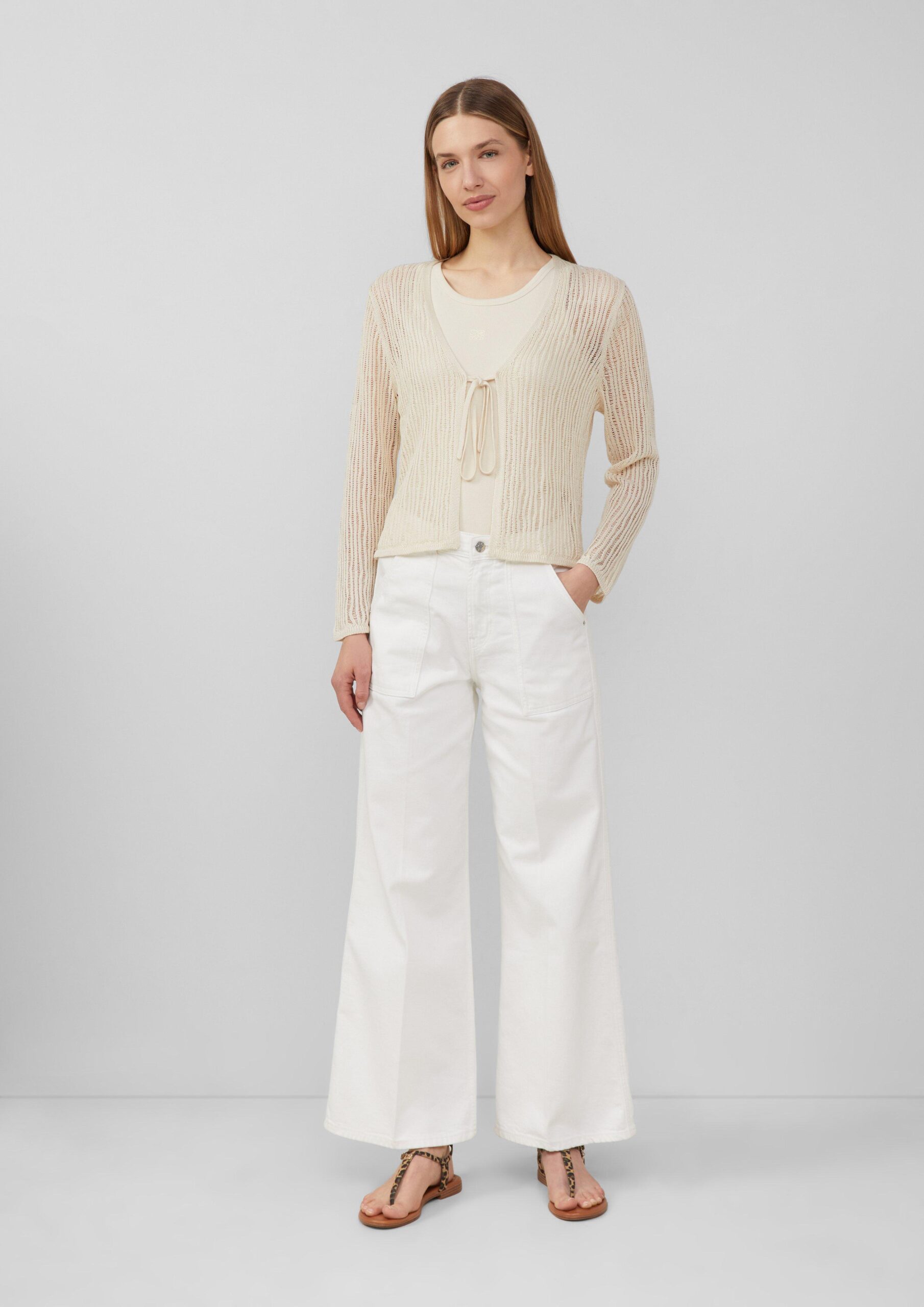 Luftiger Cardigan aus Leinenmix mit Ajourmuster