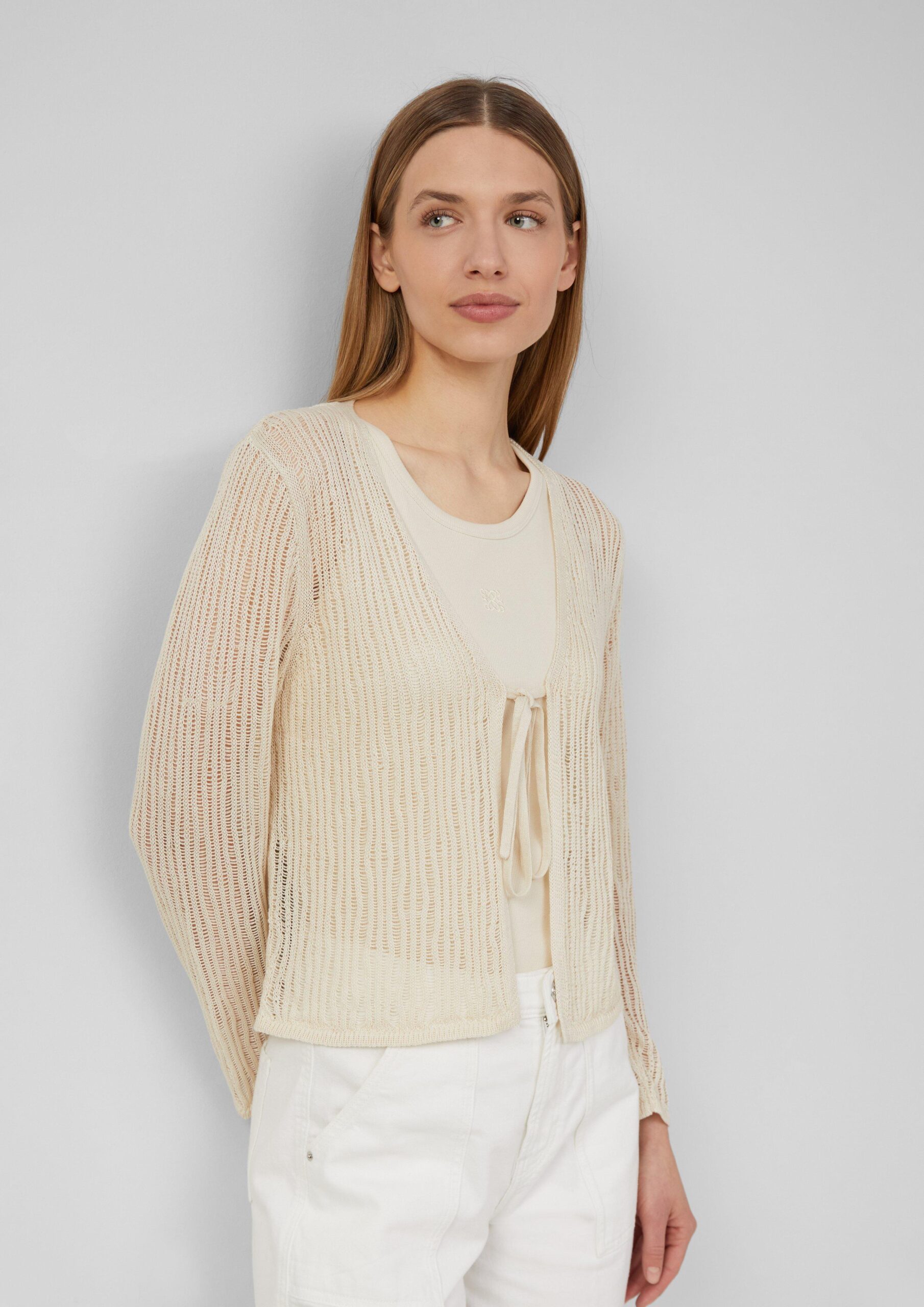 Luftiger Cardigan aus Leinenmix mit Ajourmuster
