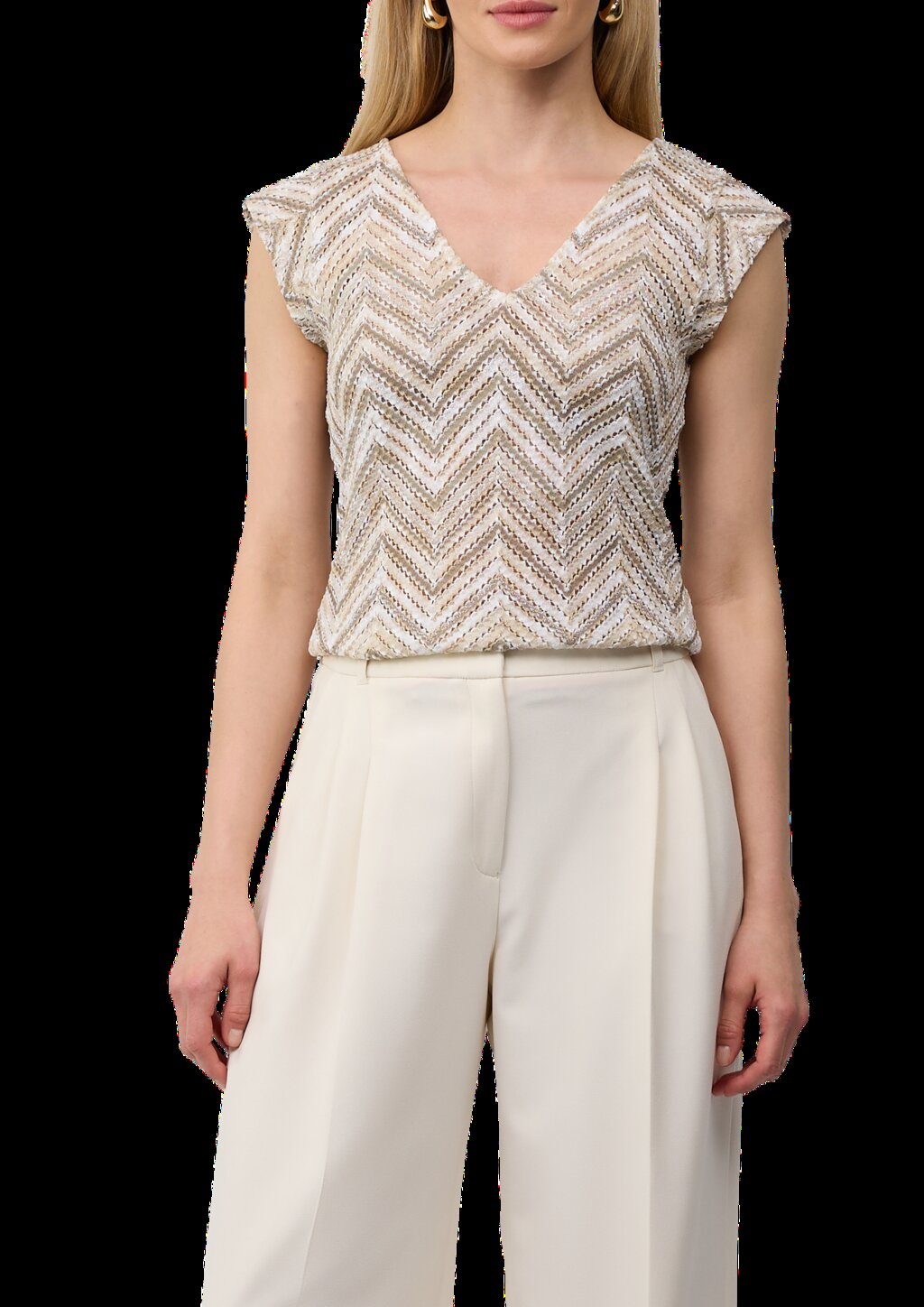 Semitransparentes T-Shirt aus Strickjersey mit V-Ausschnitt