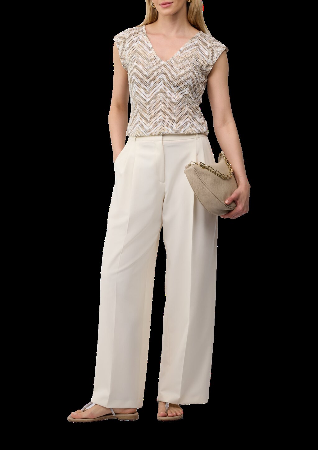 Semitransparentes T-Shirt aus Strickjersey mit V-Ausschnitt