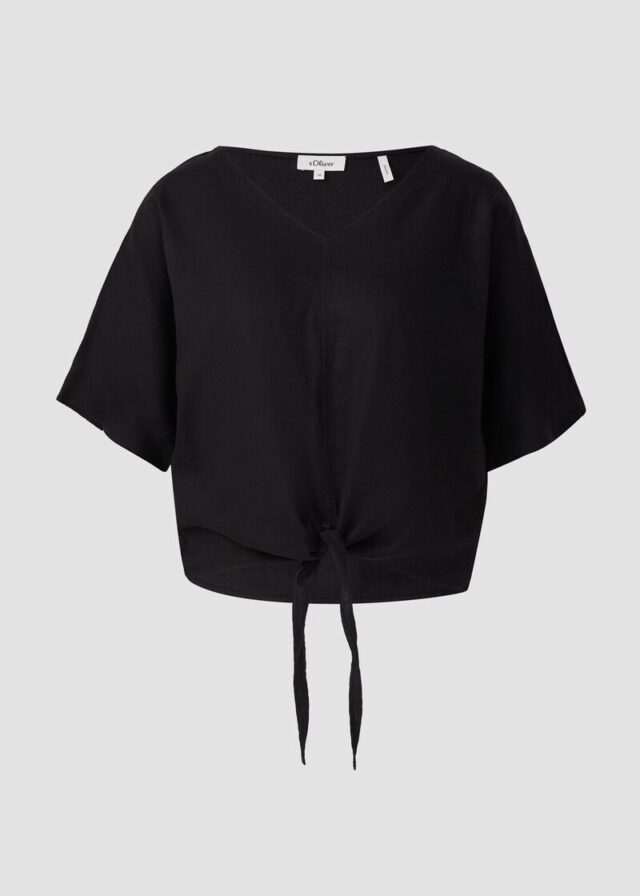 Verkürzte Leinenmix-Bluse im Relaxed Fit